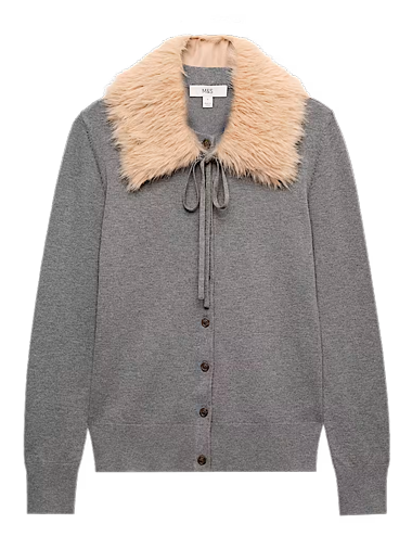Faux Fur Collar Button Front Cardigan