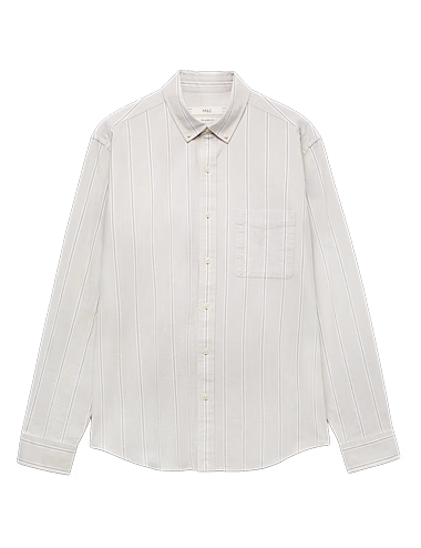 Relaxed Fit Cotton Rich Striped Oxford Shirt