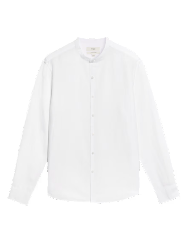 Cotton Linen Blend Grandad Collar Shirt