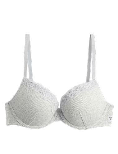 Juni Cotton Rib Wired Push-Up Plunge Bra A-E