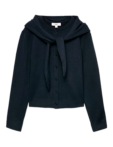 Air-Yarn Scarf Neck Button Through Cardigan