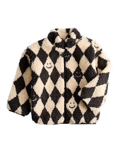 Harlequin Patterned Borg Jacket 2-8 Yrs