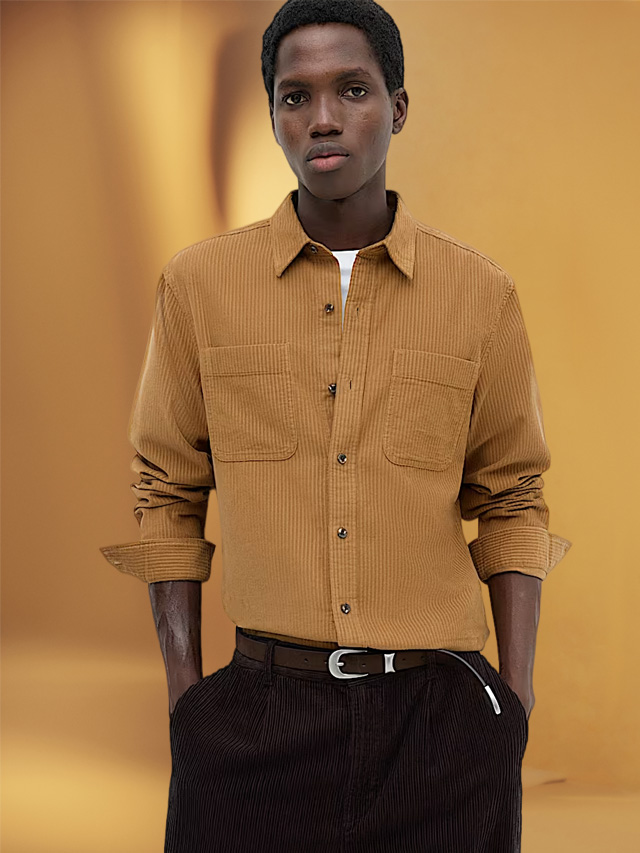 Regular Fit Striped Corduroy Shirt